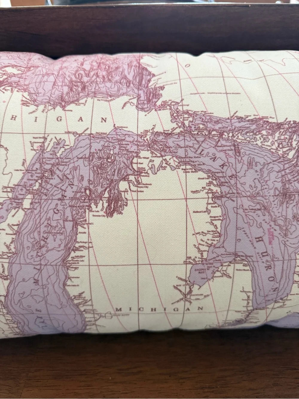 Map Print Decorative Pillow - Pink and Cream